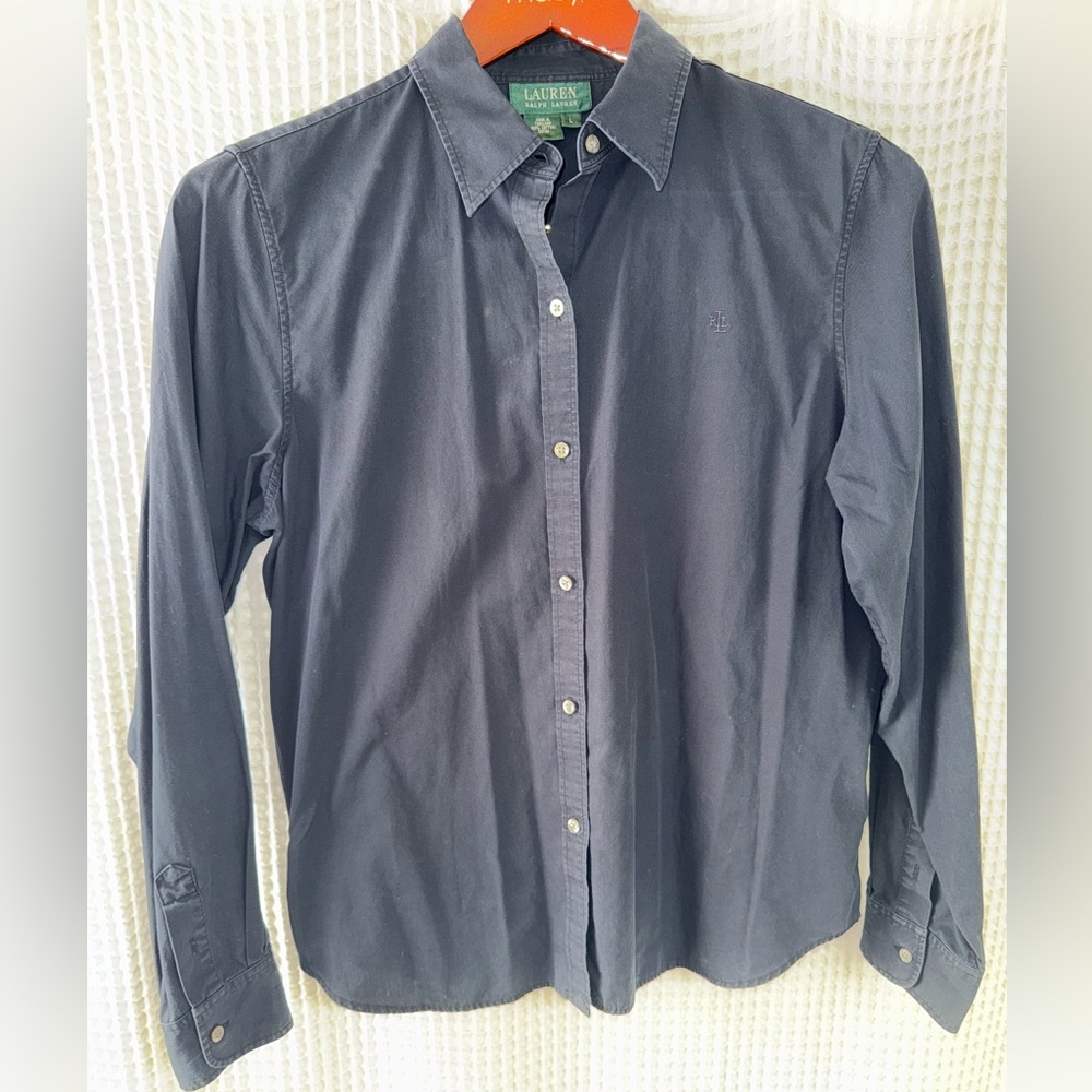 Lauren Ralph Lauren Women’s Navy Button Down Casual Shirt Large
